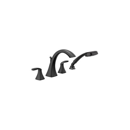 Moen Voss Two-Handle Roman Tub Faucet with Handshower in Matte Black T694BL